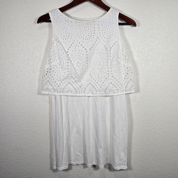 J. Jill Tops - J. Jill White Eyelet Overlay Tunic Shirt Womens Sleeveless Cotton Size XS‎